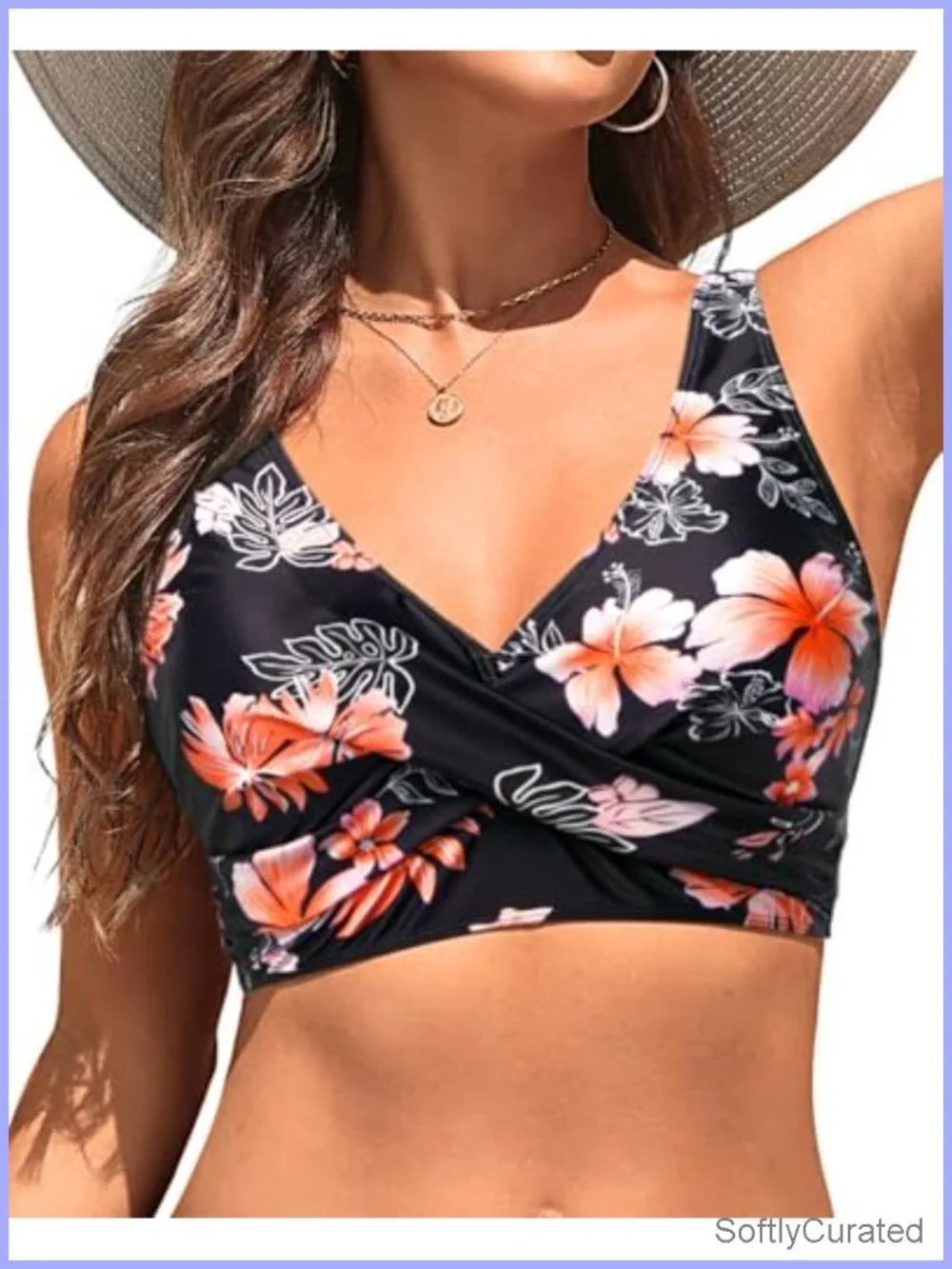 Full Coverage Push Up Bikini Top V Neck Crossover Front Swim Top